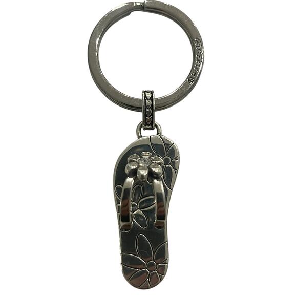 Brighton Flip Flop Silver Floral Key Fob 3.5" Keychain - Picture 1 of 3